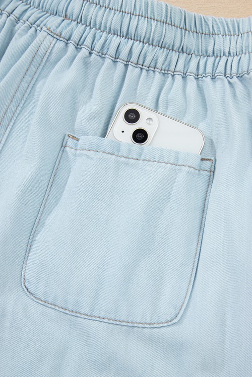 Beau Blue Light Wash Contrast Trim Center Seam Drawstring Elastic