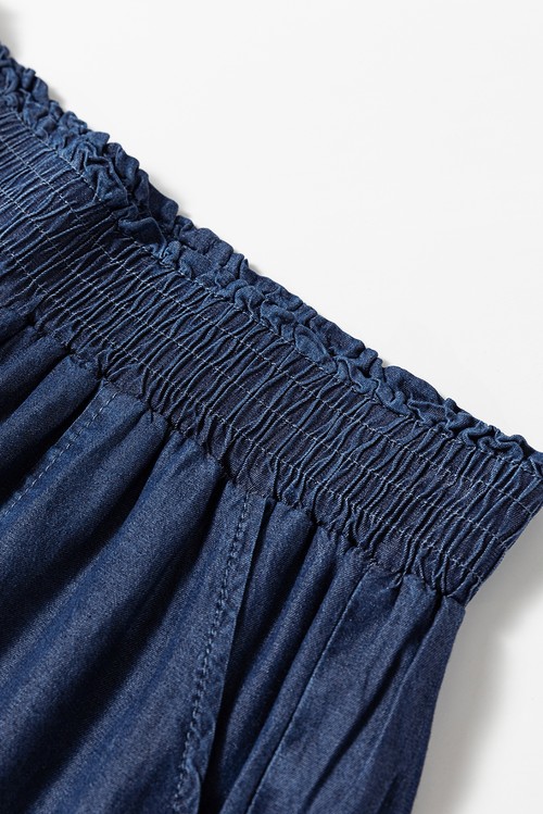 Sail Blue Side Pockets Frilled Smocked High Waist Wide Leg