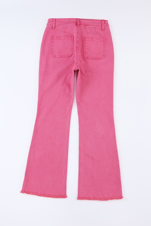 Pink Ankle length Flare Leg Raw Hem Jeans