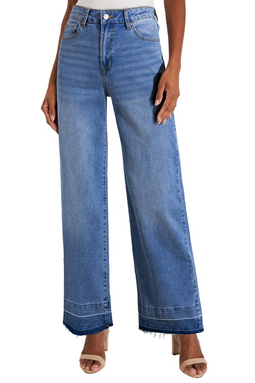 Dusk Blue Raw Hem Unique Cuffs Straight High Rise Loose