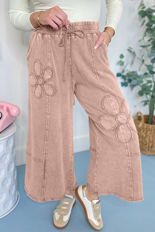 Buckskin Flower Patch Mineral Washed Terry Knit Cropped Wide Leg