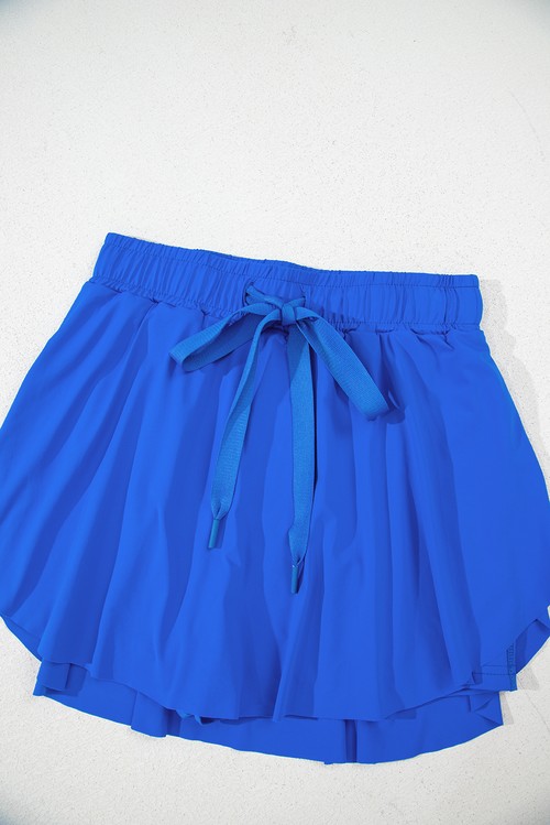 Sky Blue Drawstring Elastic Waistband Lined Tennis Skorts