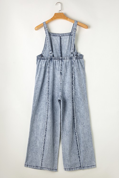 Beau Blue Light Wash Frayed Exposed Seam Wide Leg Denim