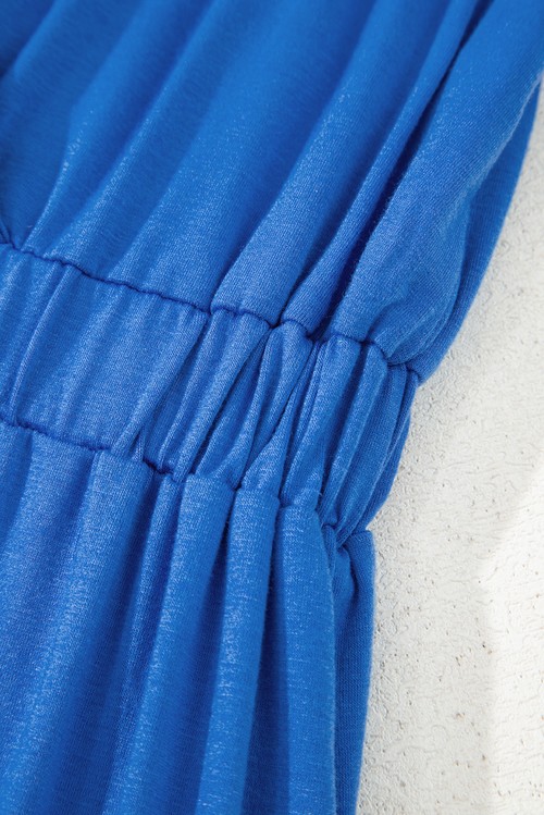 Sky Blue Deep V Pleated Crisscross Wide Leg Backless Jumpsuit