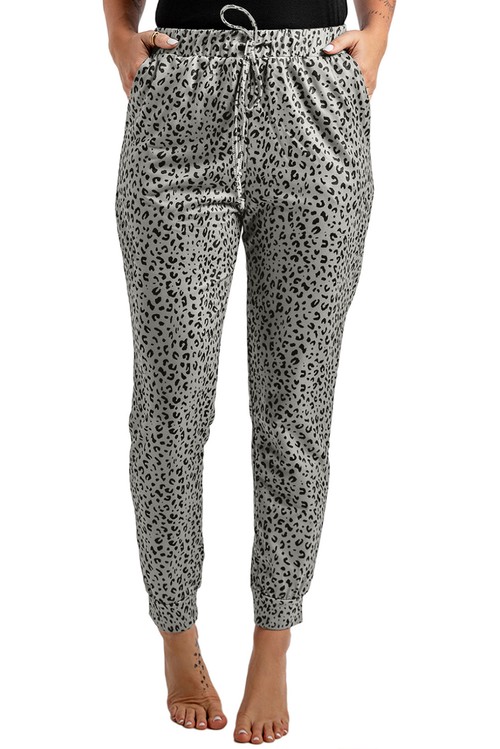 Khaki Leopard Elastic Waist Casual Joggers
