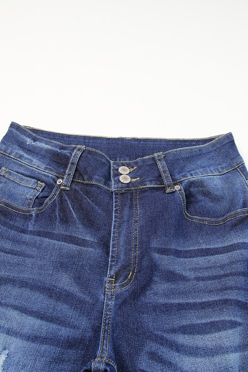 Blue 2 High Waist Distressed Straight Leg Jeans
