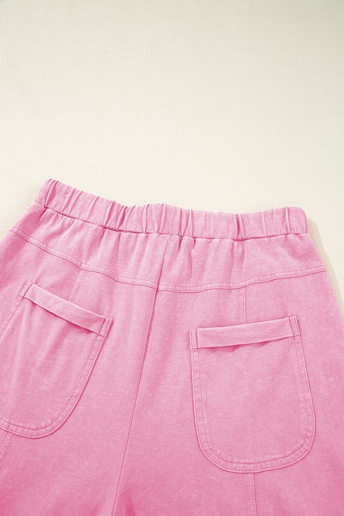 Bonbon Mineral Wash Exposed Seam Drawstring Elastic Waistband Wide Leg