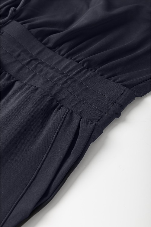 Black Casual Tank Style Tie Waist Pocketed Jogger Jumpsuit