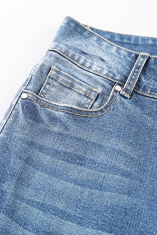 Sky Blue High Waist Distressed Straight Leg Jeans