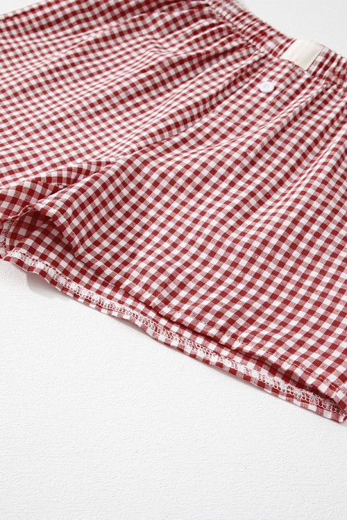 Red Gingham Printed High Waist Shorts