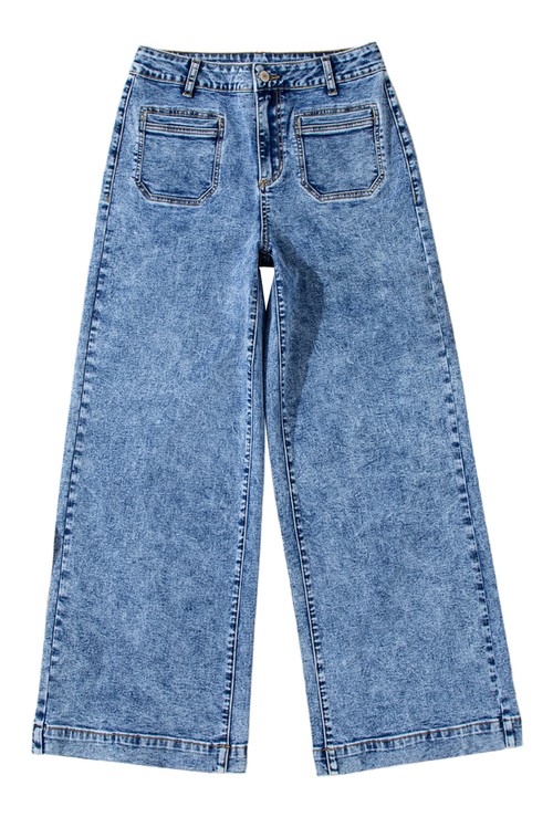 Blue Chic Patch Pocket Straight Leg Loose Jeans