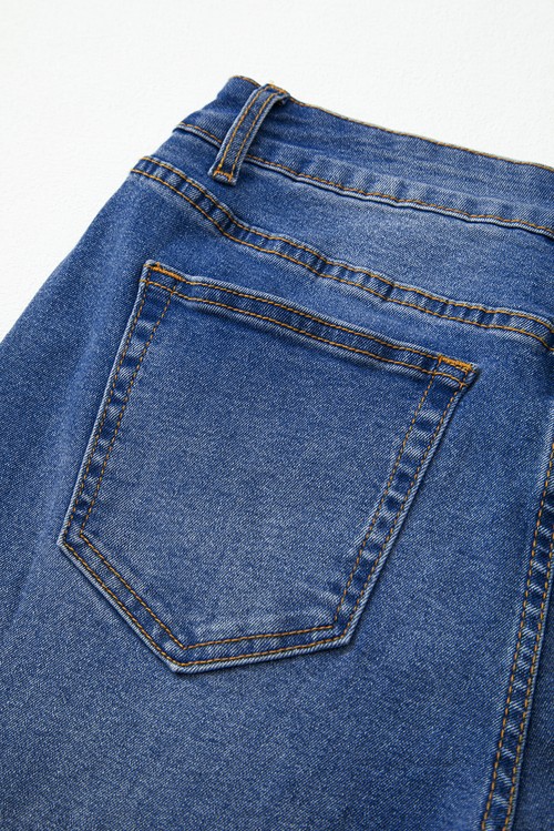 Navy Blue Raw Hem Unique Cuffs Straight High Rise Loose