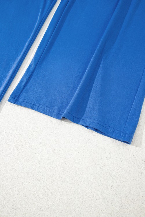 Sky Blue Deep V Pleated Crisscross Wide Leg Backless Jumpsuit