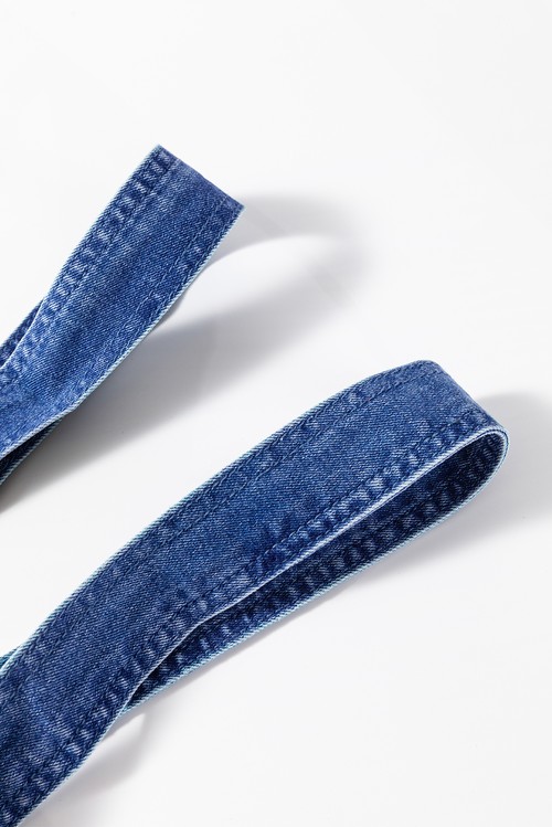 Prussian Blue Mineral Wash Knotted Strap Patched Pocket Wide Leg