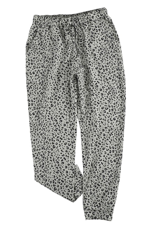 Khaki Leopard Elastic Waist Casual Joggers