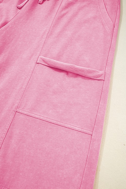 Bonbon Mineral Wash Exposed Seam Drawstring Elastic Waistband Wide Leg