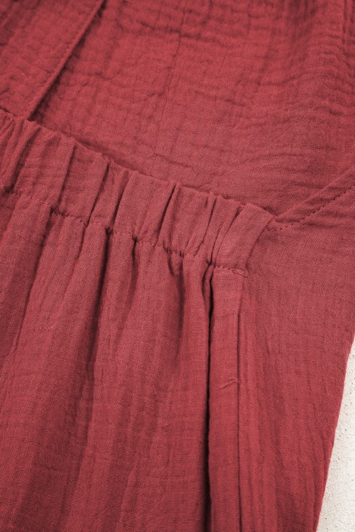Red Clay Knotted Back Strap Cotton Bib Jumpsuit