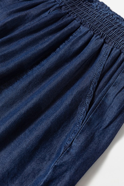 Sail Blue Side Pockets Frilled Smocked High Waist Wide Leg