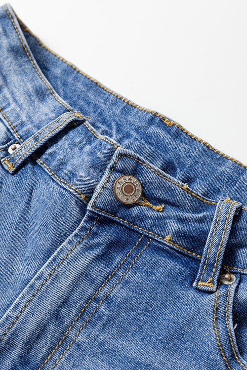 Sail Blue Raw Hem Unique Cuffs Straight High Rise Loose