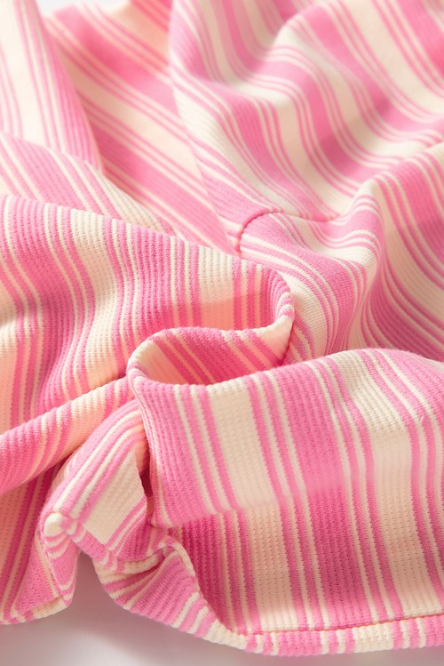 Pink Stripe Knotted Strap Patched Pocket Romper