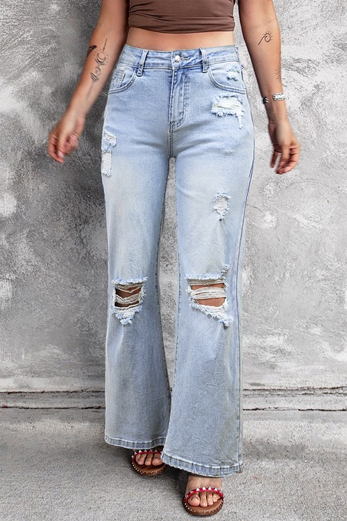 DEAR LOVER Beau Blue Vintage Light Wash Distressed Flare Jeans