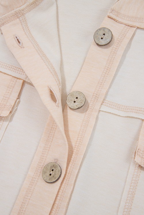 Beige Half Placket Chest Pockets Short Sleeve Wide Leg Jumpsuit