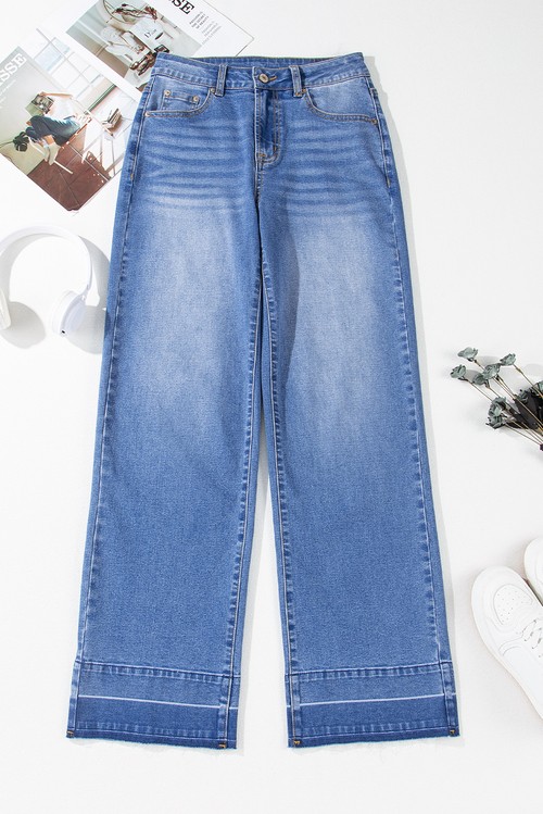 Sail Blue Raw Hem Unique Cuffs Straight High Rise Loose