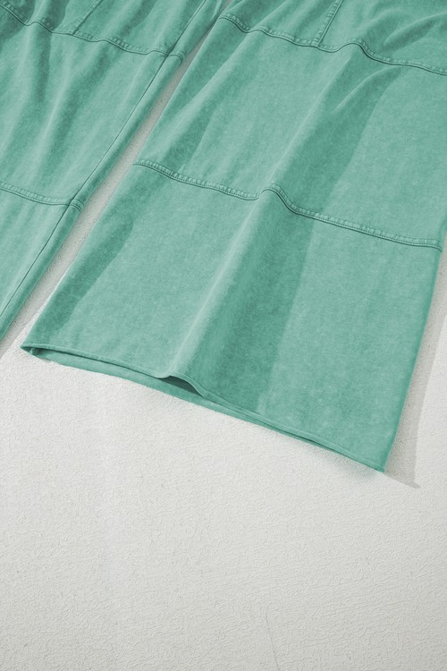 Mint Green Mineral Wash Exposed Seam Drawstring Elastic Waistband Wide