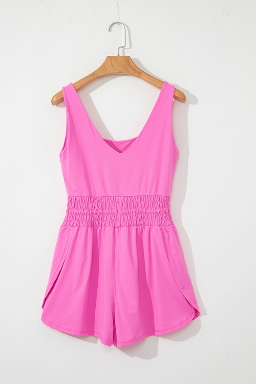 Sachet Pink Plain Sleeveless Loop Drawstring Cinched Waist Romper