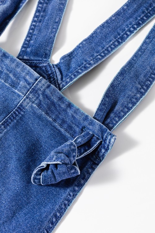 Prussian Blue Mineral Wash Knotted Strap Patched Pocket Wide Leg