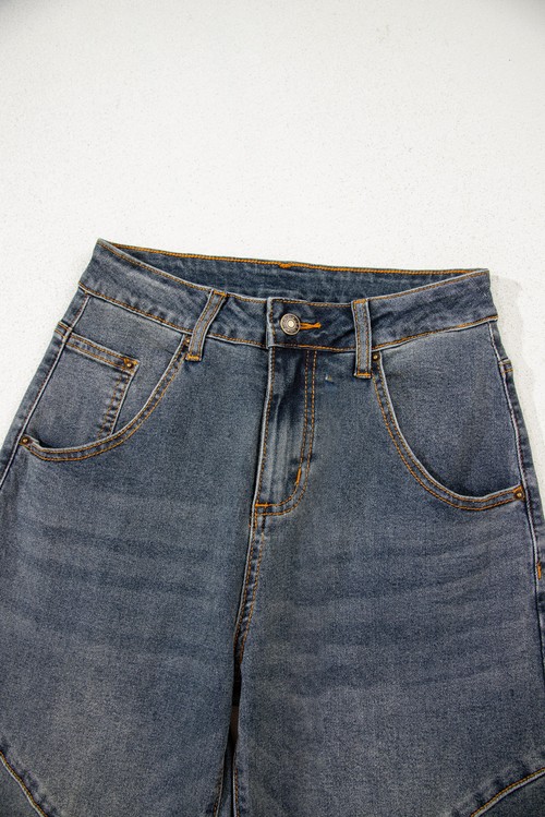 Sail Blue Exposed Stitching Loose Straight High Waist Jeans