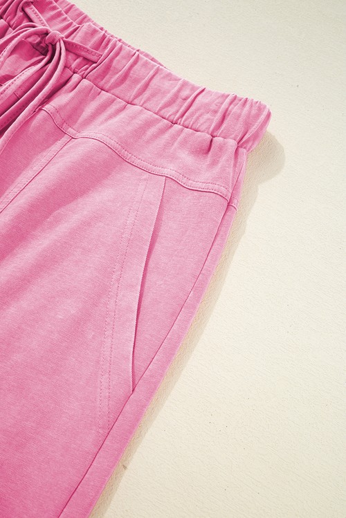 Bonbon Mineral Wash Exposed Seam Drawstring Elastic Waistband Wide Leg