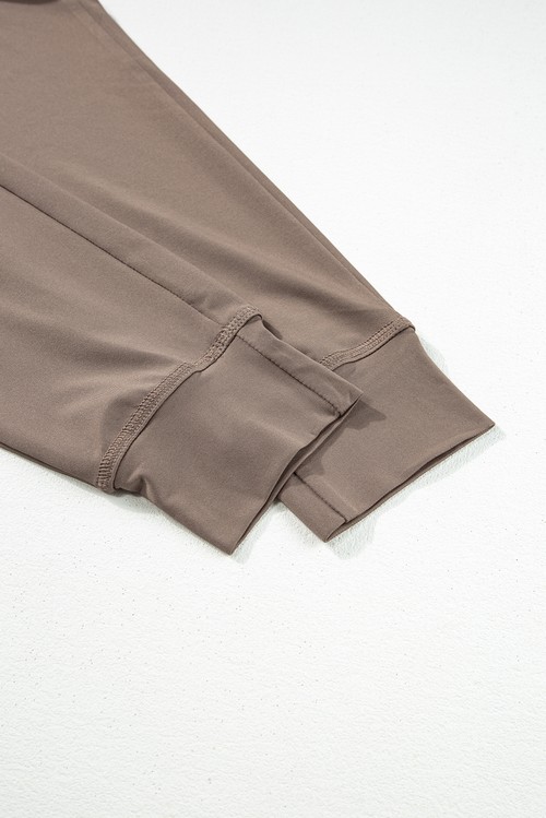 Dark Brown Drawstring Elastic Waistband Pocketed Joggers