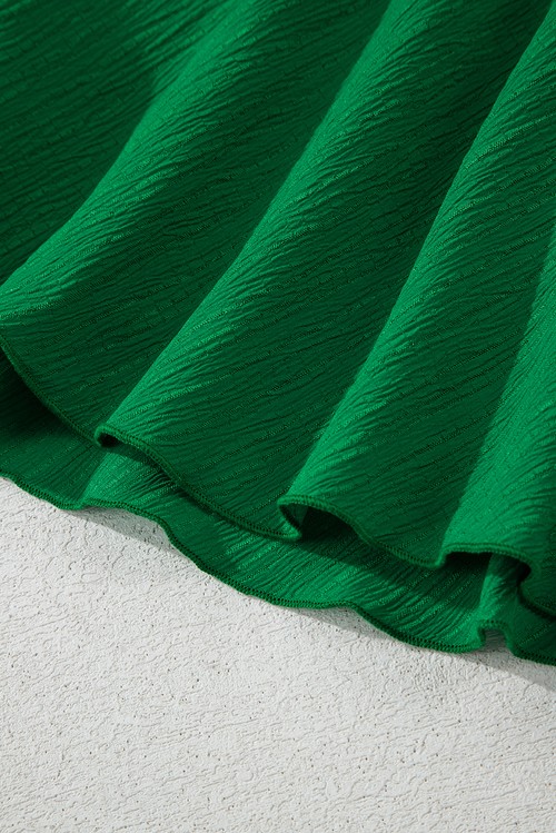 Dark Green Textured Frilled Lace up Elastic Waistband Ruffle Wide