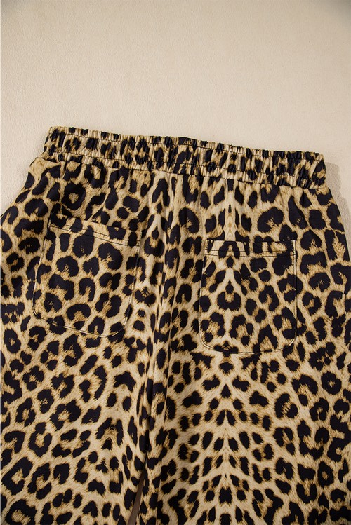 Brown Leopard Print Bow Tie Elastic Waistband Loose High Waist
