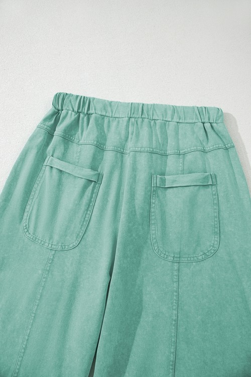 Mint Green Mineral Wash Exposed Seam Drawstring Elastic Waistband Wide