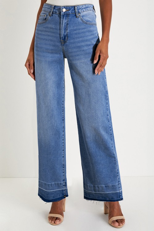 Dusk Blue Raw Hem Unique Cuffs Straight High Rise Loose