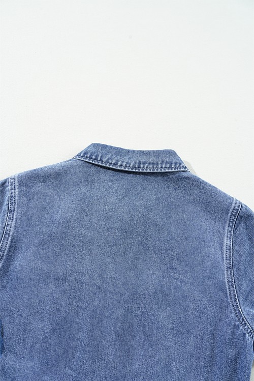 Dusk Blue Chest Pocket Front Buttoned Folded Edge Denim Short