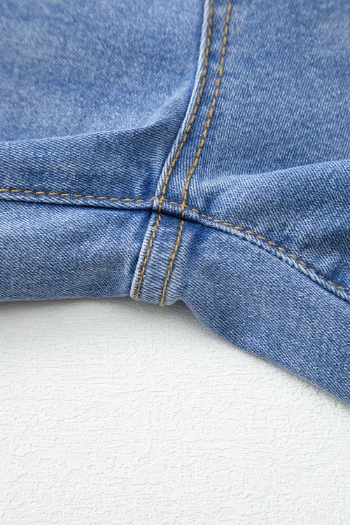 Dusk Blue Raw Hem Unique Cuffs Straight High Rise Loose