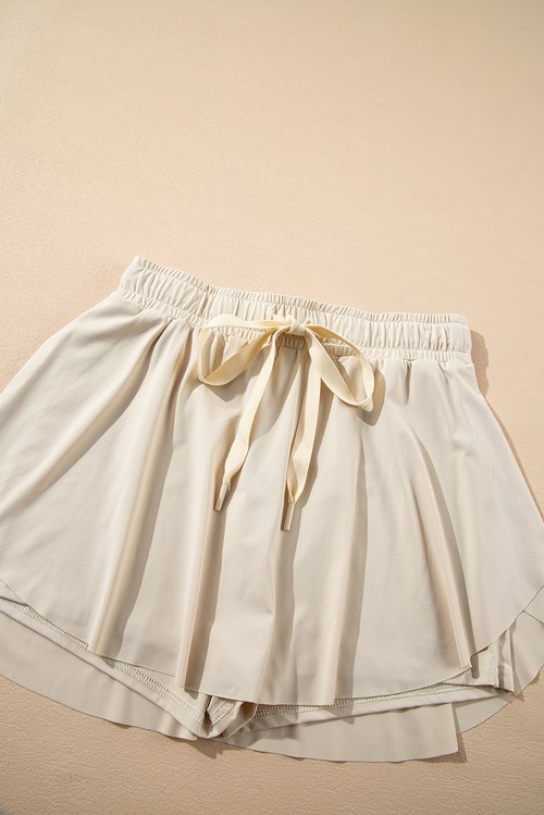 Beige Drawstring Elastic Waistband Lined Tennis Skorts