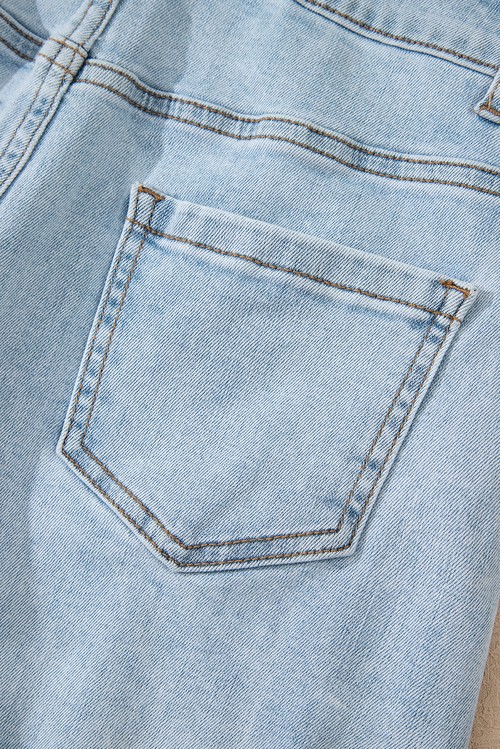 Beau Blue High Rise Distressed Raw Hem Denim Shorts