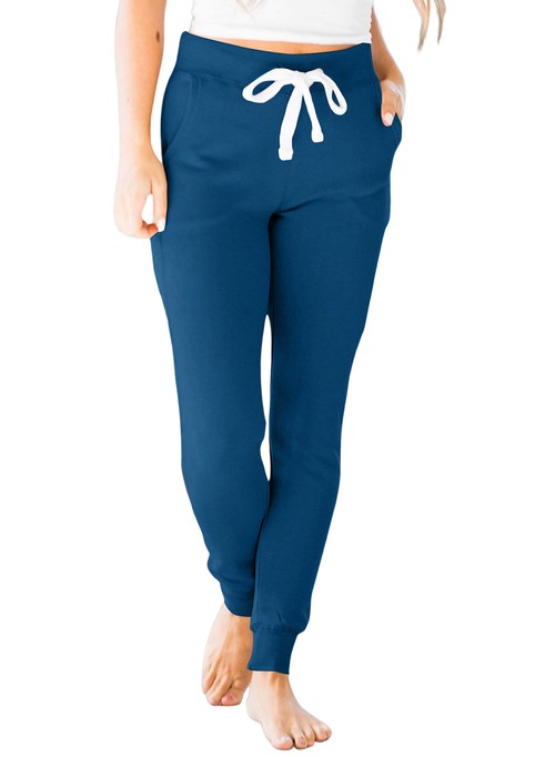 Sail Blue Drawstring Elastic Waistband Pocketed Joggers