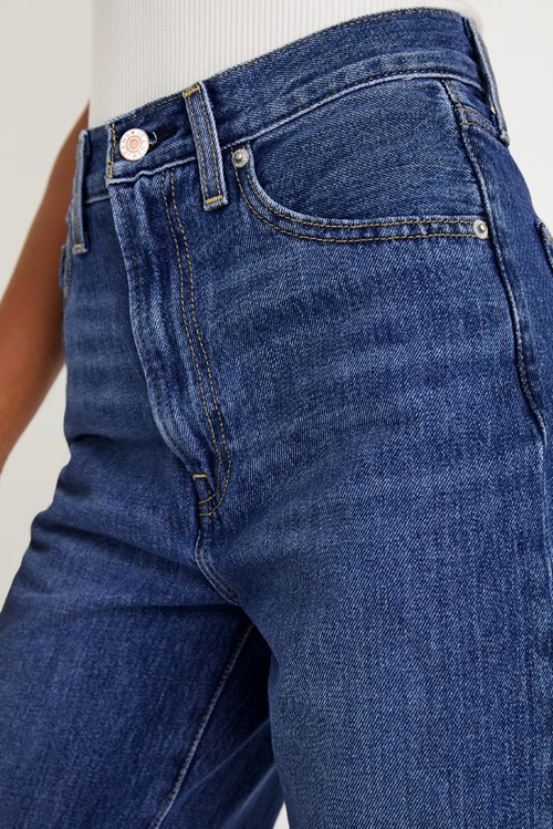 Navy Blue Raw Hem Unique Cuffs Straight High Rise Loose