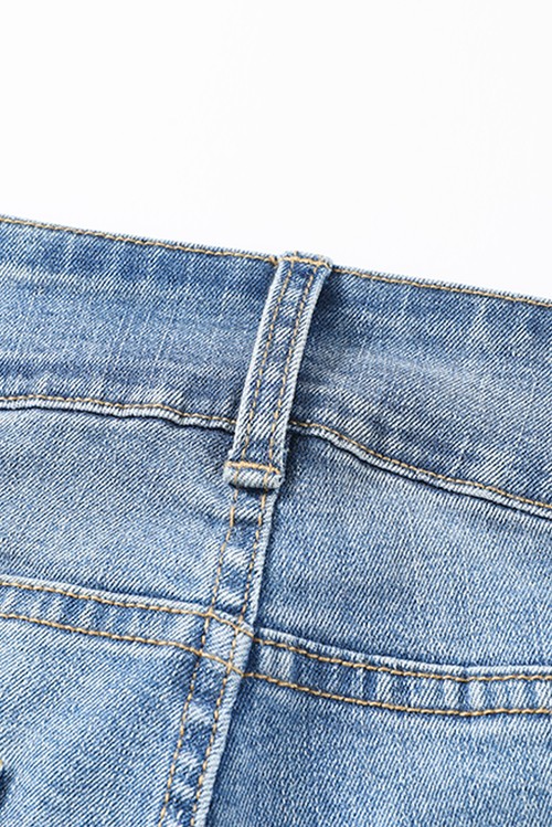 Sky Blue High Waist Distressed Straight Leg Jeans