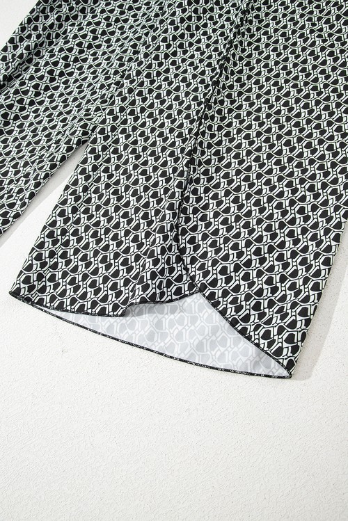 Black Bohemian Print Slit Wide Leg Smocked High Waist Pants