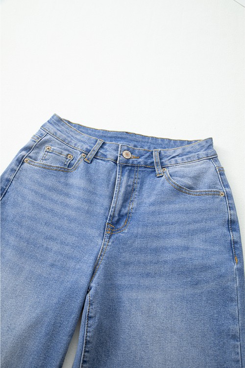 Dusk Blue Raw Hem Unique Cuffs Straight High Rise Loose