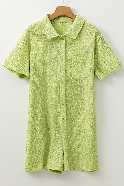 Meadow Mist Green Textured Short Sleeve Patched Pocket Buttoned Shirt