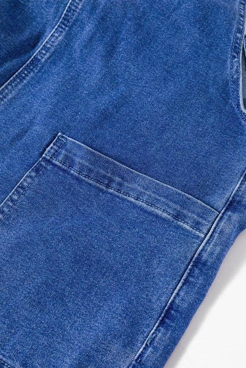 Prussian Blue Mineral Wash Knotted Strap Patched Pocket Wide Leg