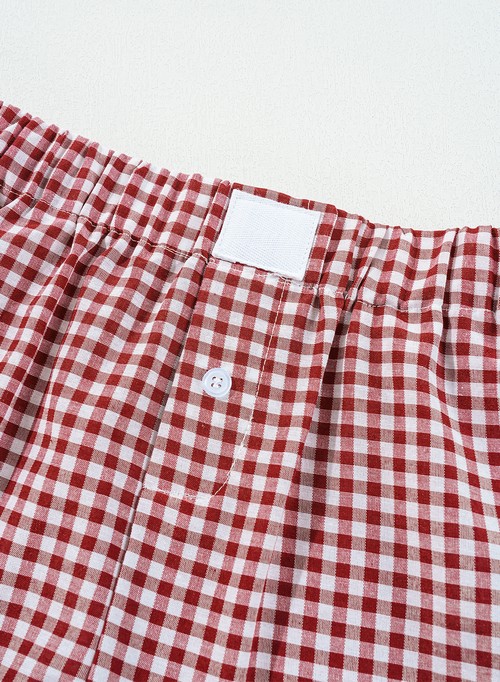 Red Gingham Printed High Waist Shorts