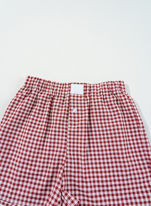 Red Gingham Printed High Waist Shorts